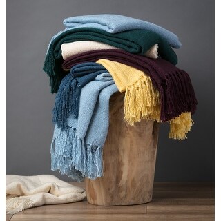 Chanasya Silky Textured Knit Throw Blanket With Tassels