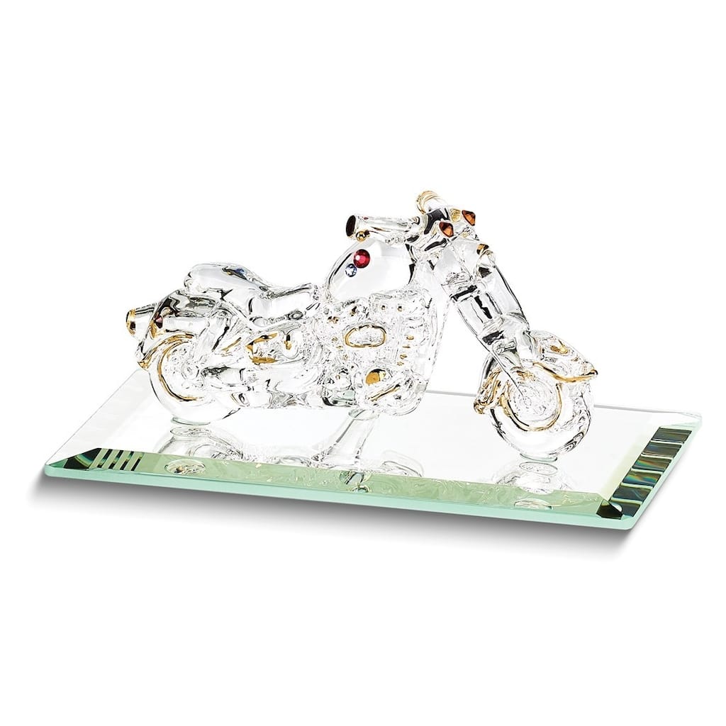 Curata Curata with Crystal Accents Handcrafted Glass Motorcycle Figurine