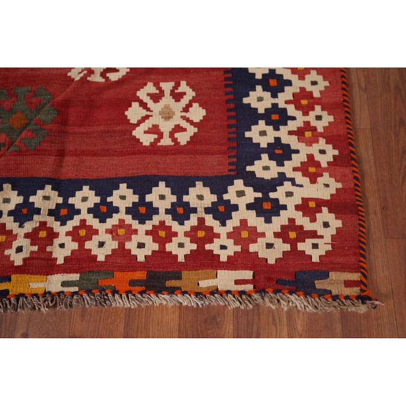 Kilim Qashqai Nomadic Persian Vintage Hand-Woven Tribal Wool Carpet - 5'0"x 9'7"