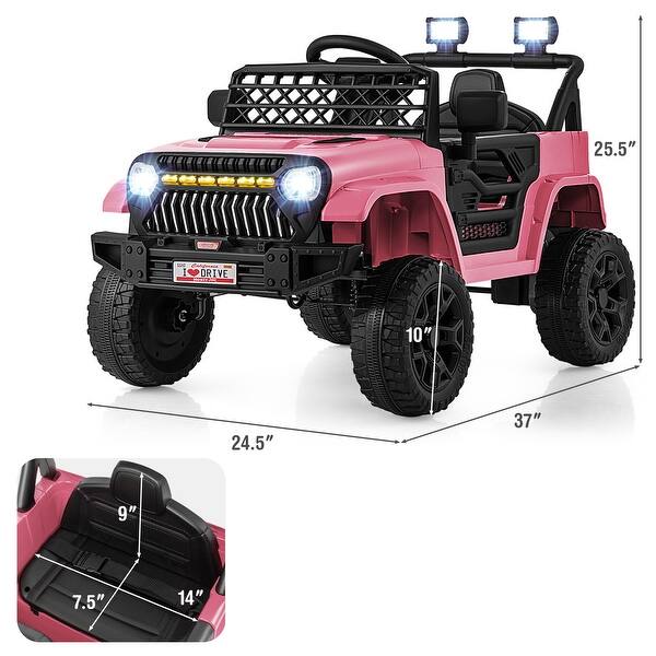 dimension image slide 0 of 7, 12V Ride On Car for Kids with LED Lights and Safety Features - 37" x 24.5" x 25.5"