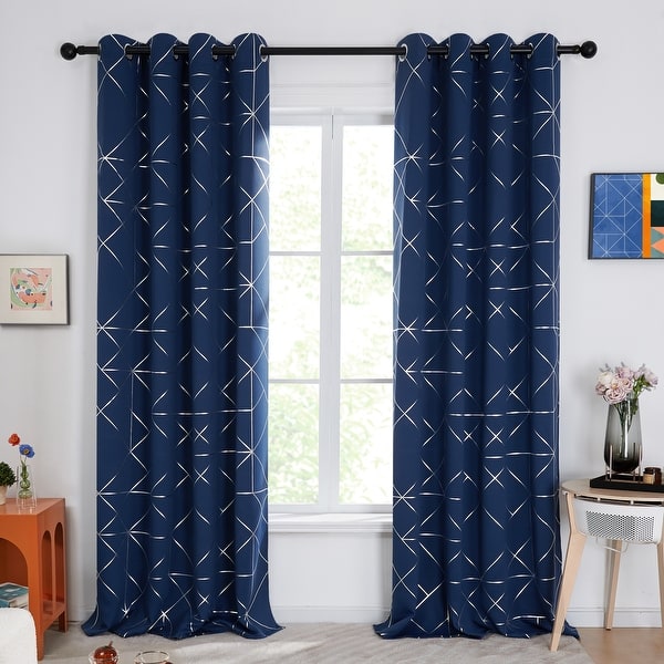 slide 2 of 21, Deconovo Pattern Curtain, Black Out Curtains for Bedroom Windows 2 Panel W42 X L45 - Navy Blue