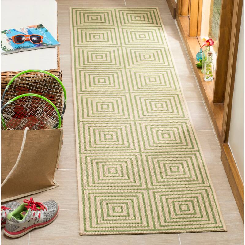 SAFAVIEH Linden Loris Indoor/ Outdoor Waterproof Patio Backyard Rug - 2'2" x 8' Runner - Cream/Olive