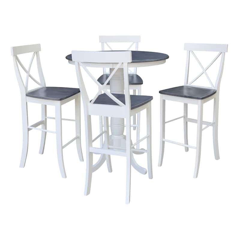 36 in Solid Wood Round Pedestal Gathering Height Dining Table with 4 X-back Bar Height Stools