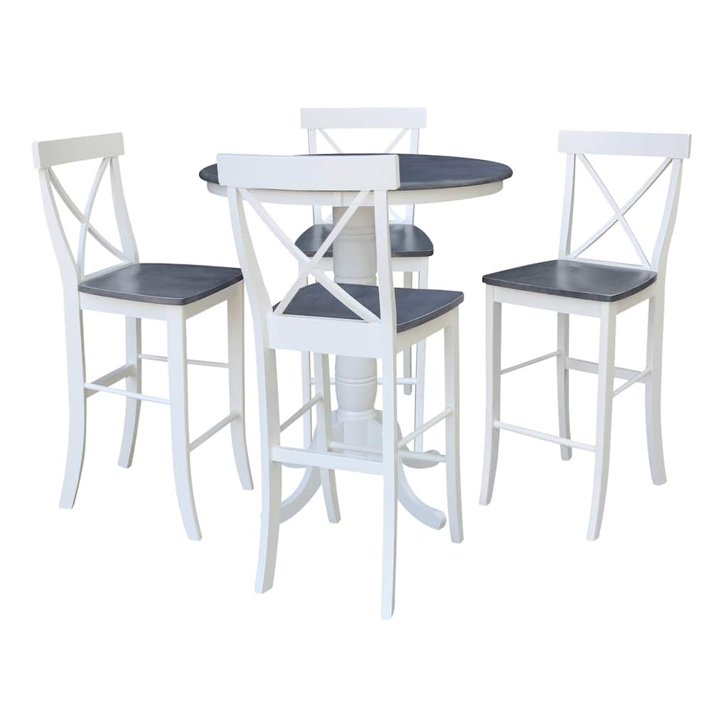 36 in Solid Wood Round Pedestal Gathering Height Dining Table with 4 X-back Bar Height Stools