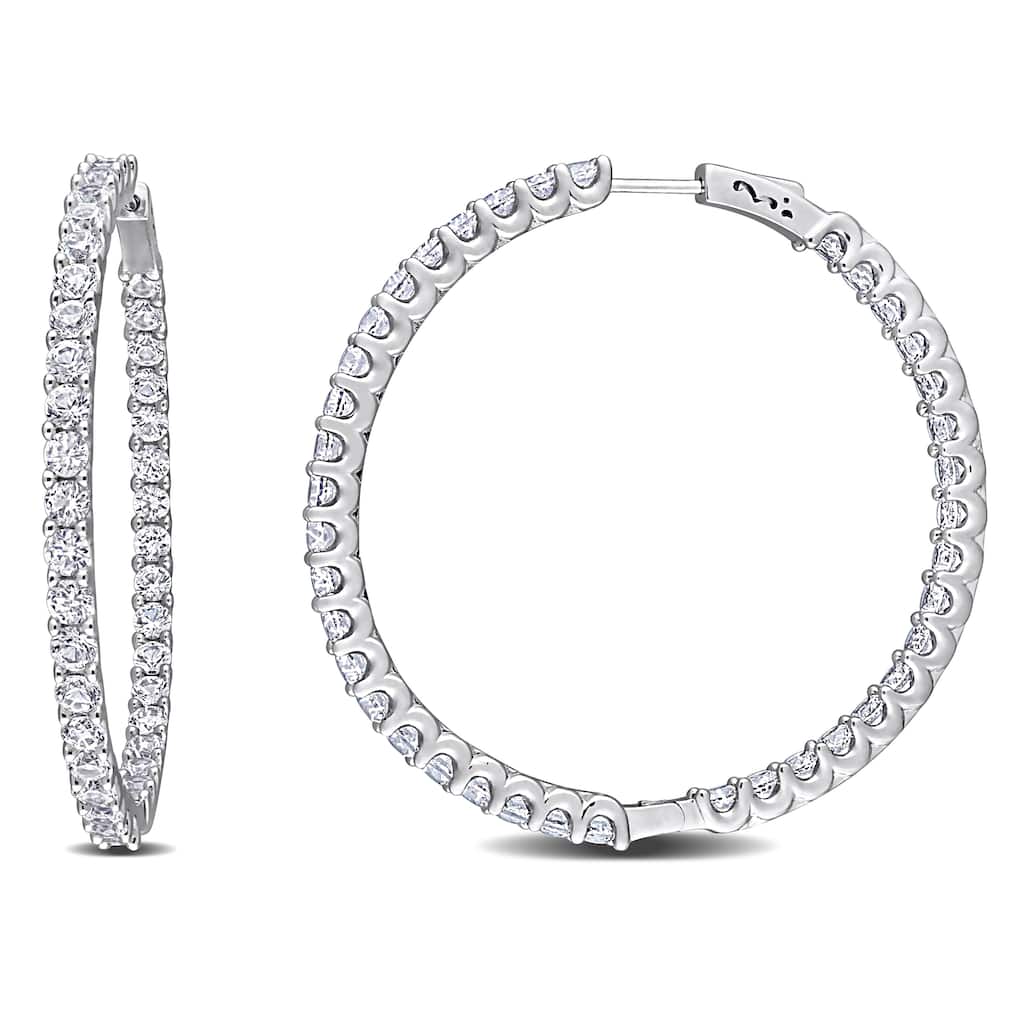Miadora 11 3/4ct TGW Created White Sapphire Hoop Earrings Sterling Silver