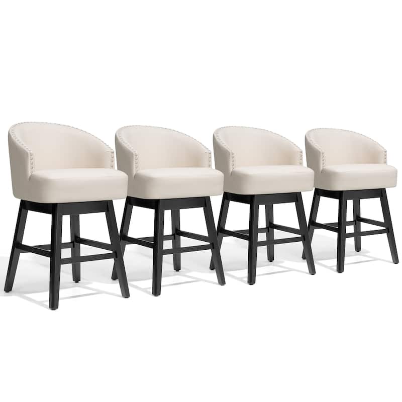 Bar Stools PU Leather / Linen Fabric Upholstered Solid Wood Swivel Barstool Set of 2/4 - Set of 4 - Beige - 26.6" H - Counter Height