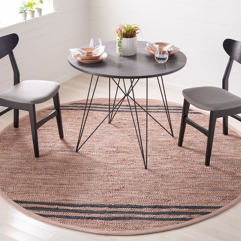 SAFAVIEH Handmade Vintage Leather Inger Modern & Contemporary Leather - 8' Round - Brown/Black - Runner/Round