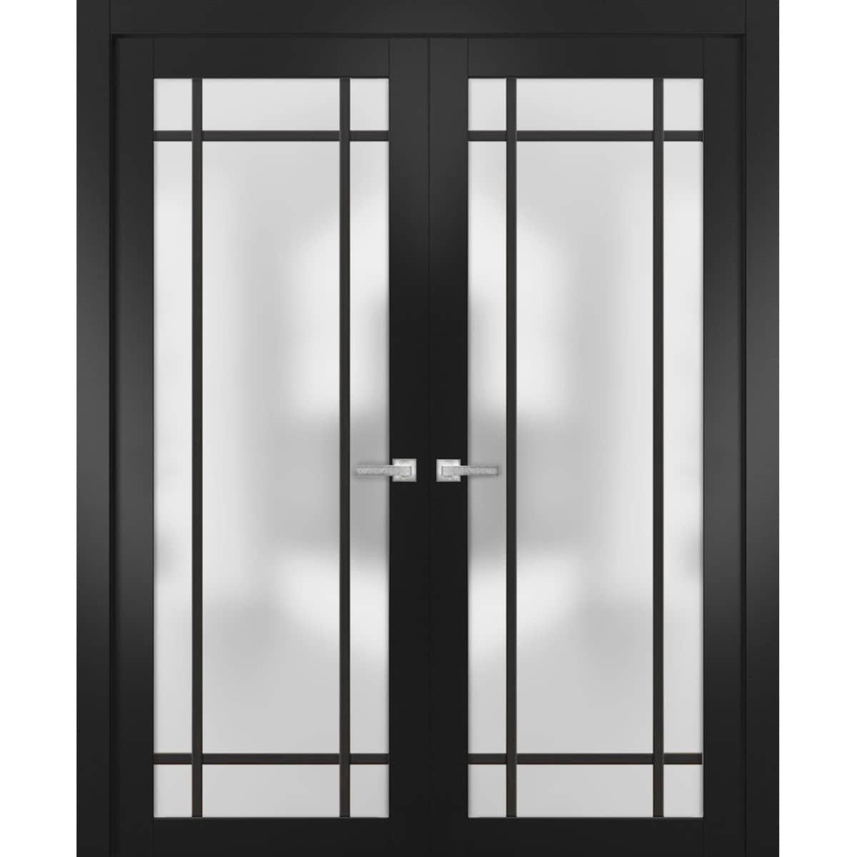SartoDoors Planum 2112 | Interior French Doors Double French Door | Solid Wood | Hardware Set | 36x80, Matte Black Bedroom Door