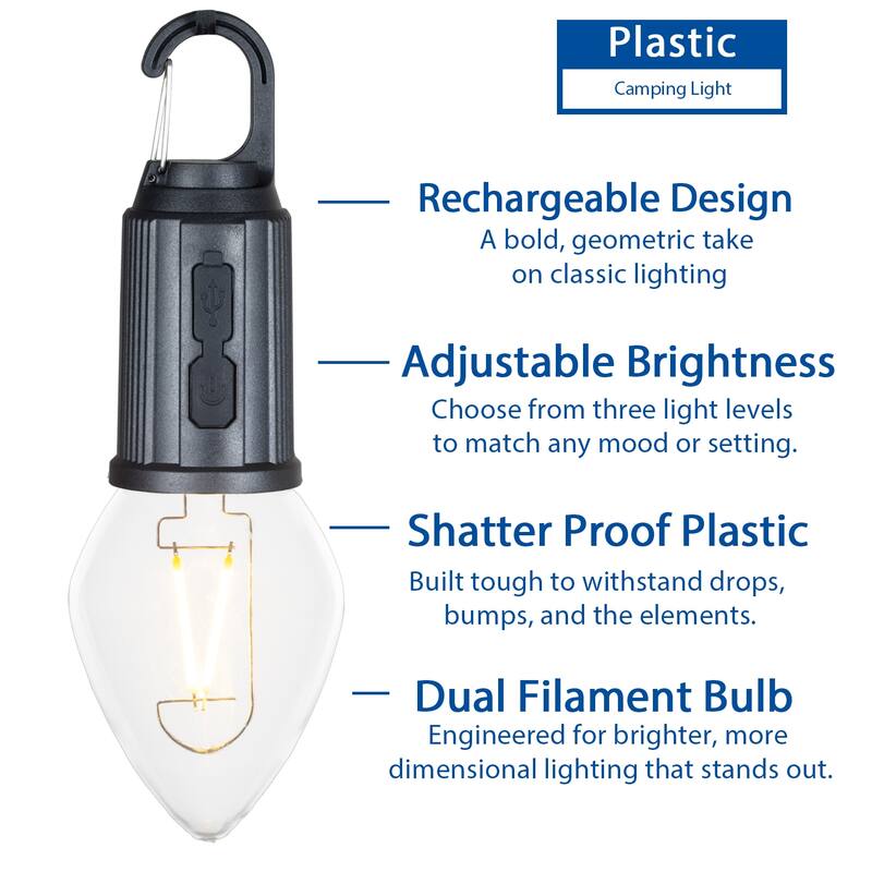 Novelty Lights Rechargeable Camp Light, Warm White LED Teardrop, USB-C Recharging