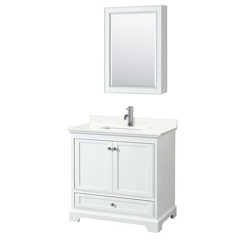 Wyndham Collection WCS202036S-QTZ-UNSMED Deborah 36" Free Standing - White / Giotto Quartz Top / Polished Chrome