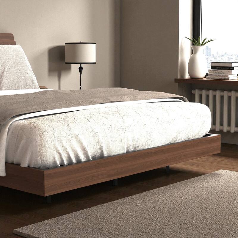 Queen Floating Bed Frame with LED Lights and Charging Station, Storage Headboard, No Box Spring Needed