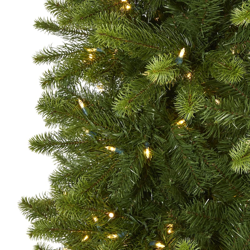 9' Pre-Lit Multifunction Slim Virginia Spruce Artificial Christmas Tree, Clear LED Lights - 9 Foot