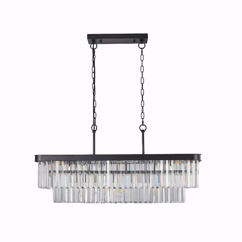 Rectangular Crystal Chandelier - Adjustable E12 Modern Industrial Light - Black