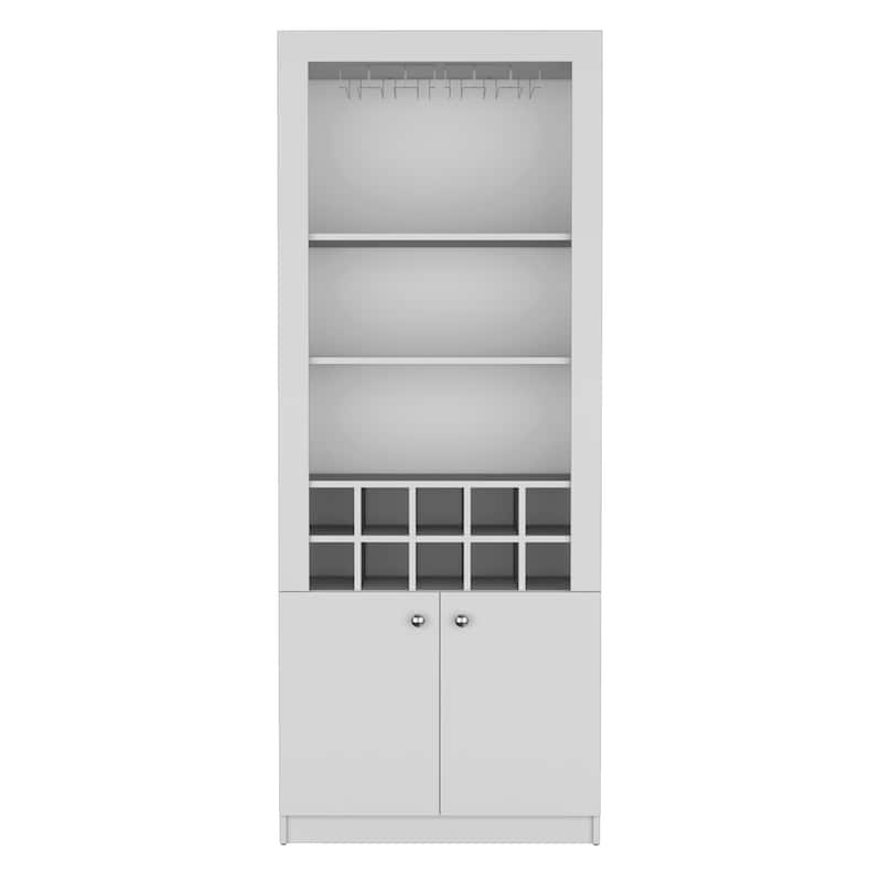 74"Tall 4-Tier Modern Bar Cabinet with Glass Holder Stemware Rack,Wine Cabinet,Liquor Cabinet,10 Bottle Cubbies and 4 Shelves