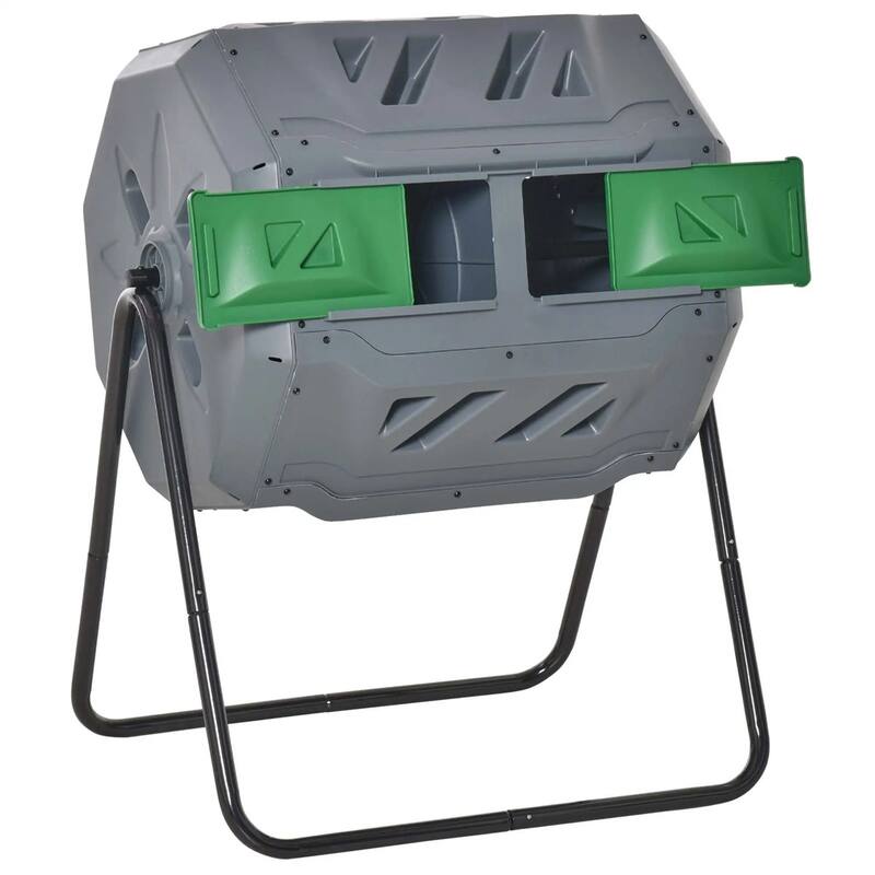 42.3 Gallon Dual-Chamber Rotating Compost Bin Outdoor Garden Tumbler with Ventilation Durable Steel and PP Light Gray