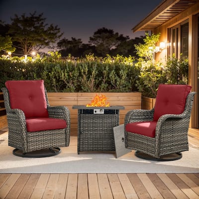 Gymojoy 3-Piece Outdoor Chair Set with Swivel Chairs & 55K BTU Fire Pit Table