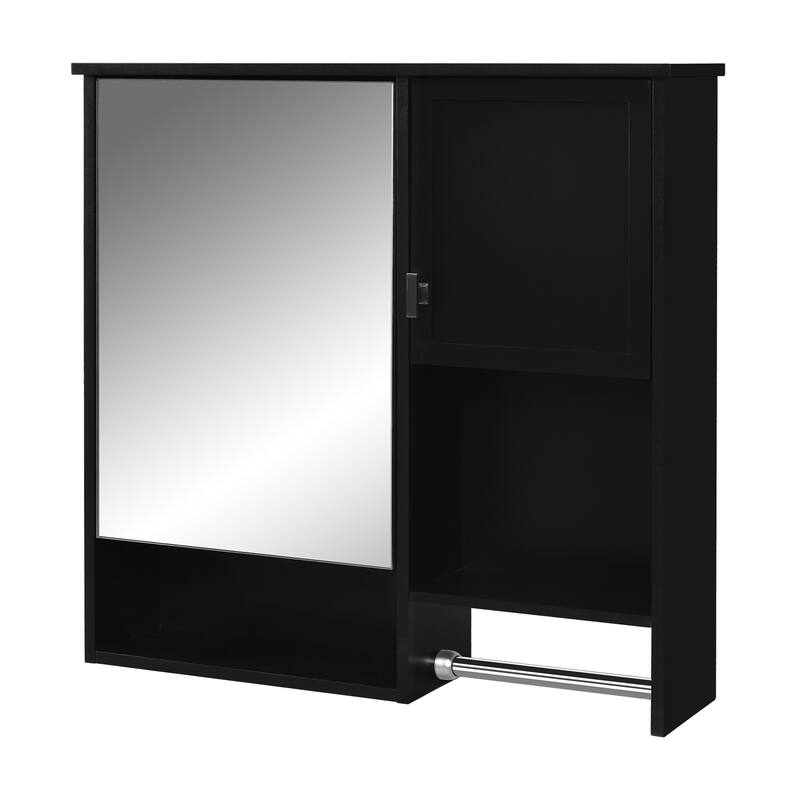 29" x 28" Over The Toilet Bathroom Storage Cabinet with Towel Bar Wall Mirror Cabinet with Closed Cupboard and Open Shelf