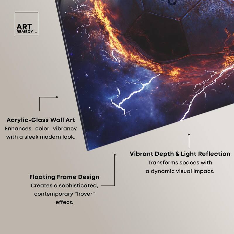 Electrify Soccer Ball Acrylic by Art Remedy, Ready to Hang