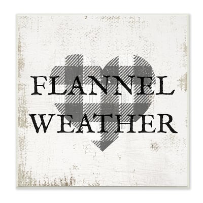 Stupell Flannel Weather Phrase Patchwork Plaid Heart Distressed Pattern Wood Wall Art, 12 x 12 - Grey