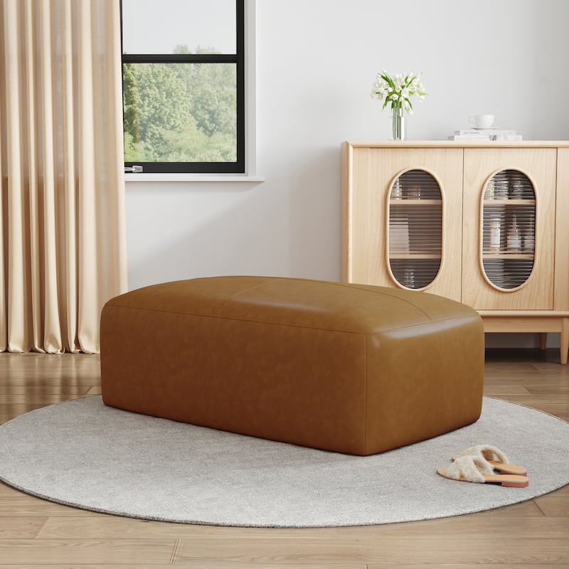 UIXE Genuine Leather Ottoman, Upholstered Ottoman for Living Room