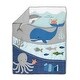 preview thumbnail 3 of 8, Lambs & Ivy Blue Ocean Blue 4-Piece Baby Crib Bedding Set