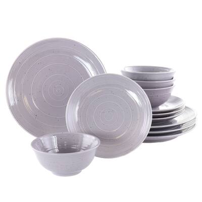 Gibson Elite Ramapo 12Pc Stoneware Dinnerware Set in Purple Speckle