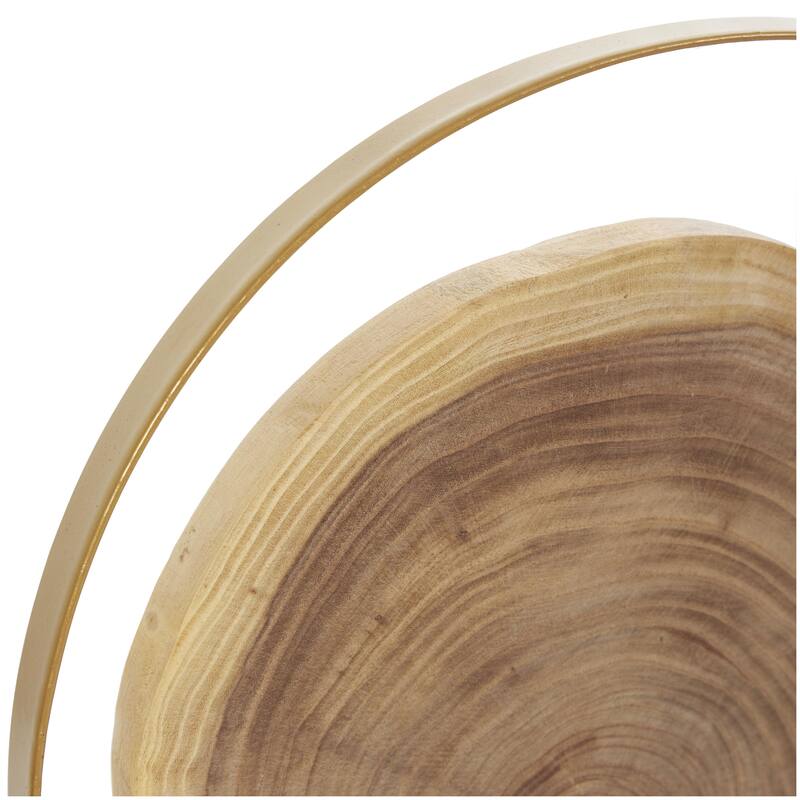Wood Abstract Handmade Live Edge Slab Decorative Sculpture with Gold Metal Rings - Set of 2 Brown - Roche River Decor