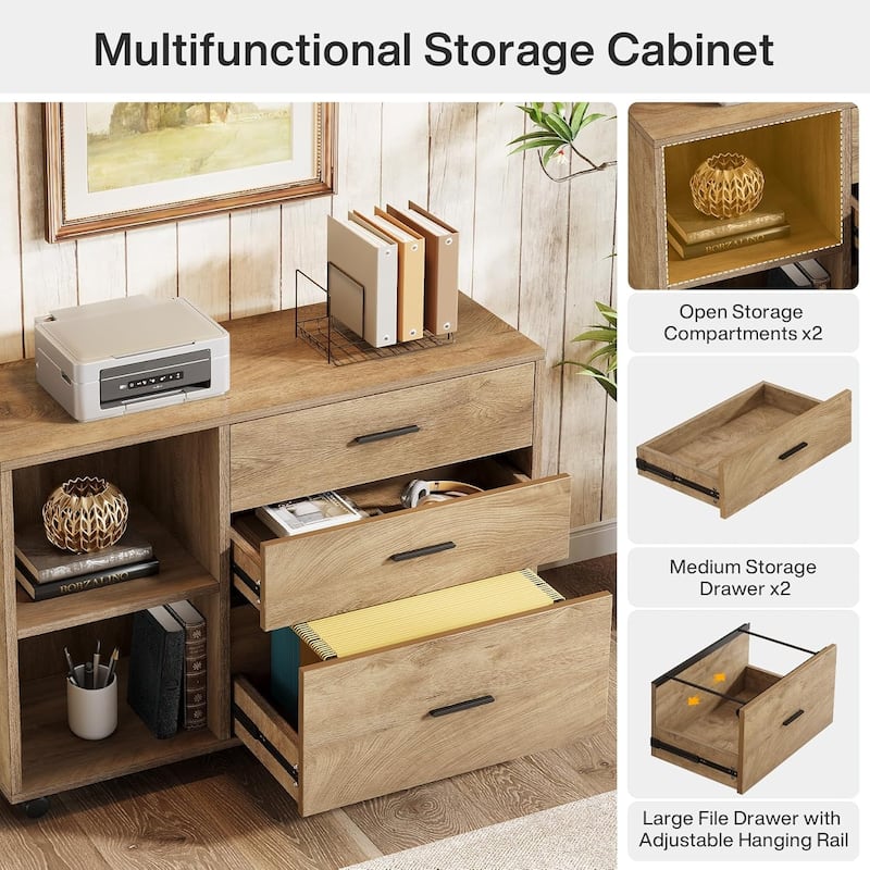 63" L Shaped Executive Desk Office Computer Desk Mobile File Cabinet with Drawers/Shelves Home Office Business Furniture