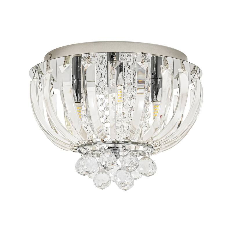 3-Light Transitional Metal & Crystal Flush Mount with Sparkling Clear Crystal Shade for Living Room - 11.8 in. W x 8 in. H