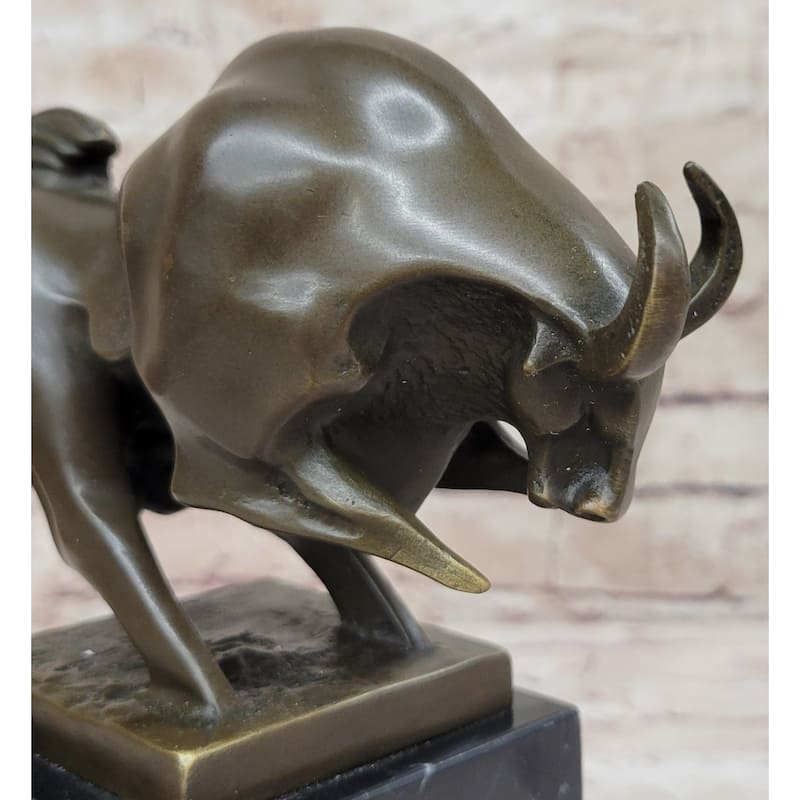 Abstract Modern Art Charging Bull Original Signed Bronze Statue Sculpture Desktop 8 Inches X 7 Inches