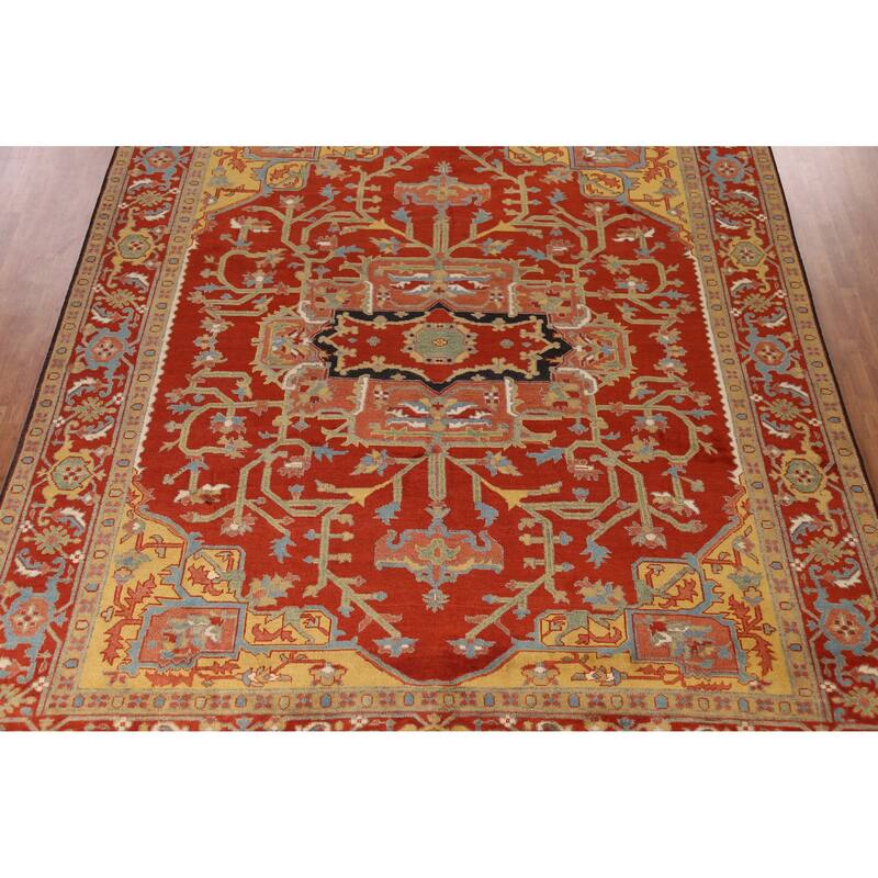 Heriz Serapi Indian Large Rug Handmade Orange Wool Carpet - 11'9" x 15'0"