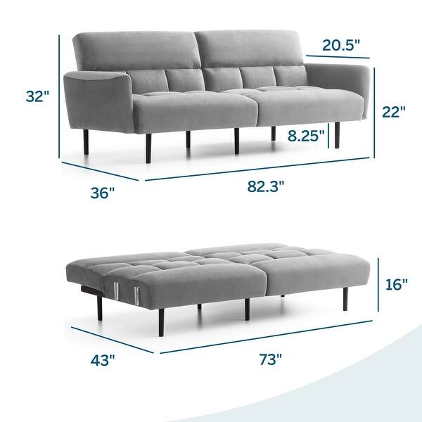 dimension image slide 5 of 7, Lucid Comfort Collection Futon Sofa Bed with Box Tufting