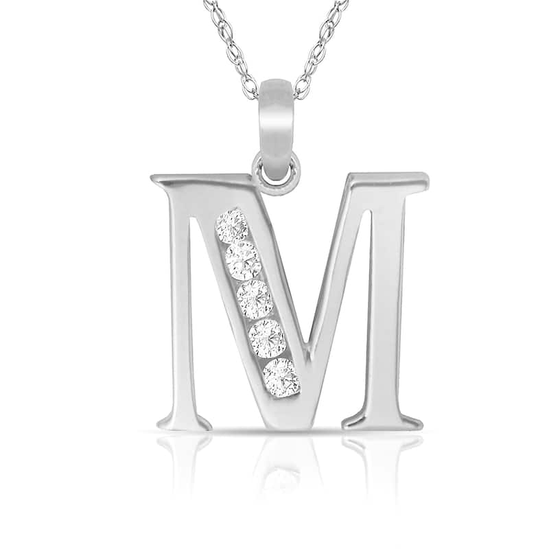 Curata 14k White Gold, 18" Small Channel-set (A-Z) Cubic Zirconia Initial Pendant Necklace - M