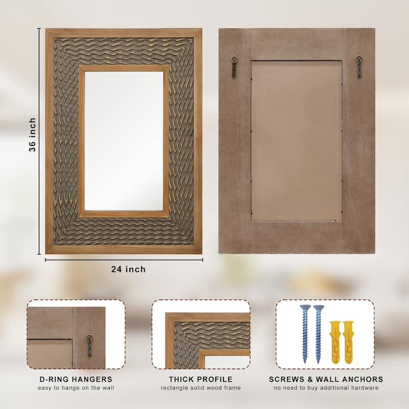 Rustic Farmhouse Wall Mirror, Natural Wood Decorative Vanity Mirror for Bedroom, Living Room, Bathroom, Entryway