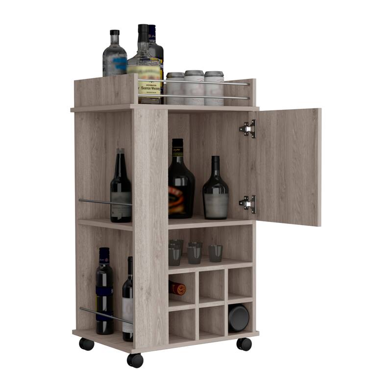 Fargo Bar cart with Cabinet, 6 Built-in Wine Rack and Casters