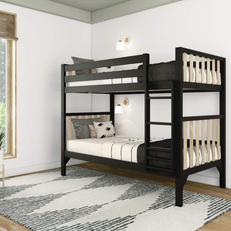 Max and Lily Scandinavian Twin Over Twin Bunk Bed - Black/Blonde