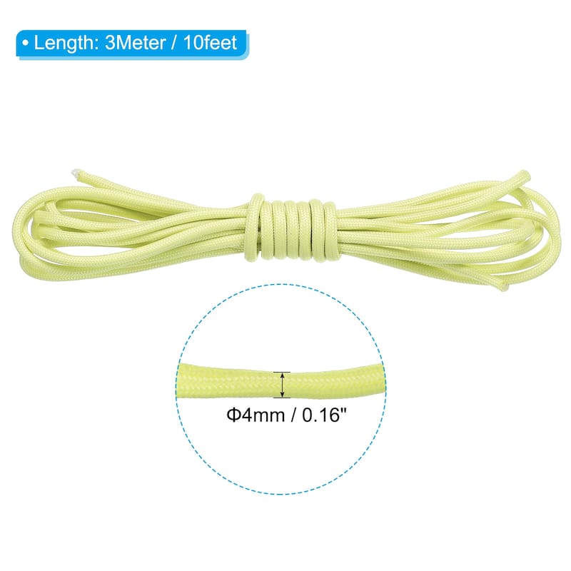 Luminous Paracord 4mm Camping Paracord Rope Glow in The Dark - Light Yellow - 10 Feet
