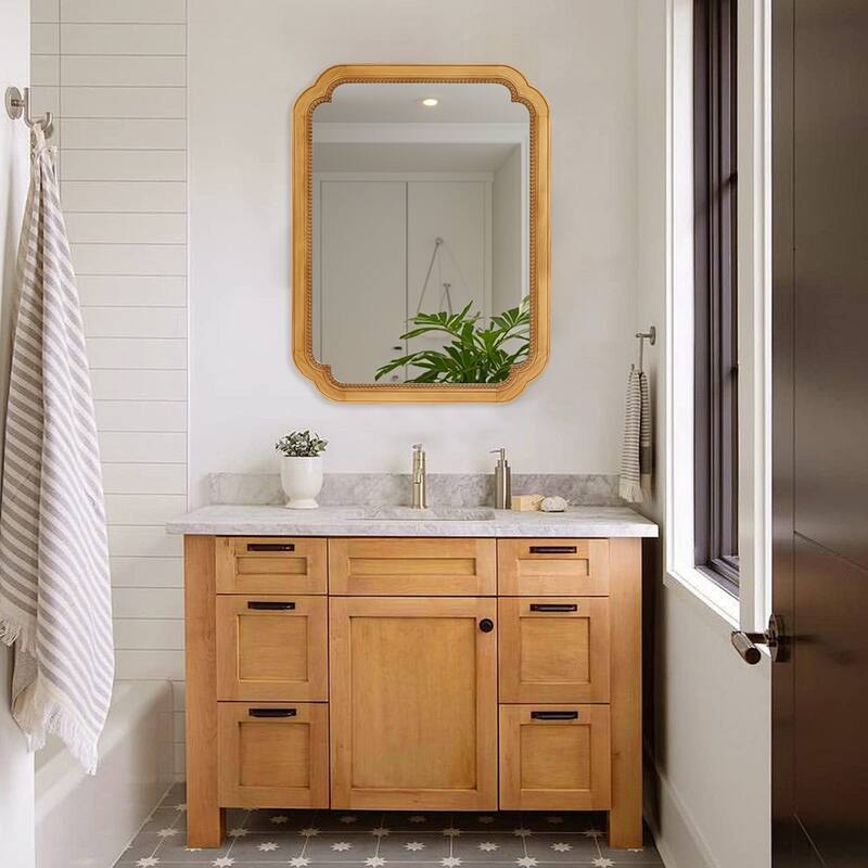 31.5" x 23.82" Wood Framed Wall - Mounted Mirror Cabinet with Storage Shelves, Medicine Mirror for Bathroom, Living Room