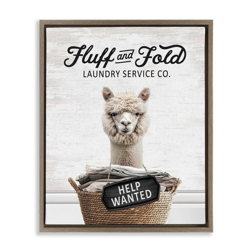 Stupell Fluff & Fold Laundry Framed Floater Canvas Wall Art Design By Lettered and Lined - 25 x 31 - Brown