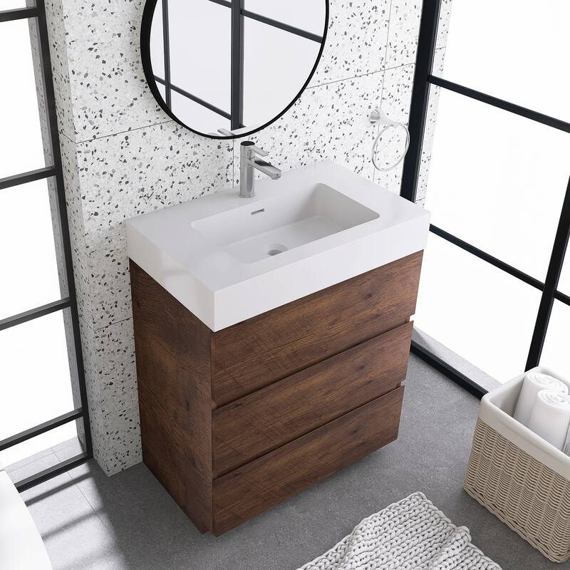 Freestanding Bathroom Vanity with White Solid Surface Top