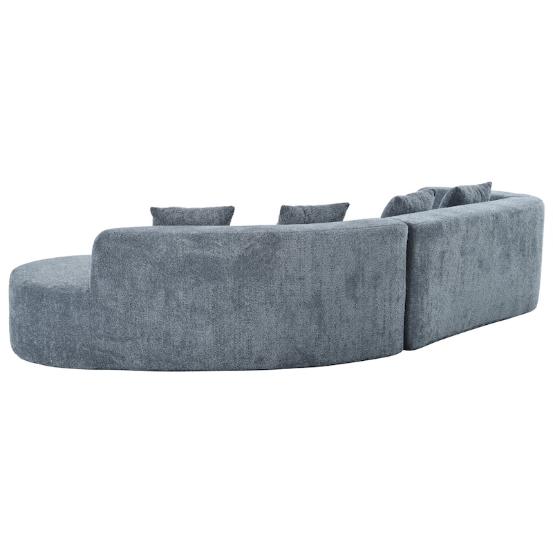 Curved Design Chenille Sectional Sofa, Modern Modular Couch with 4 Pillows, Plush Sponge and Spring Cushion, Sponge Sofa