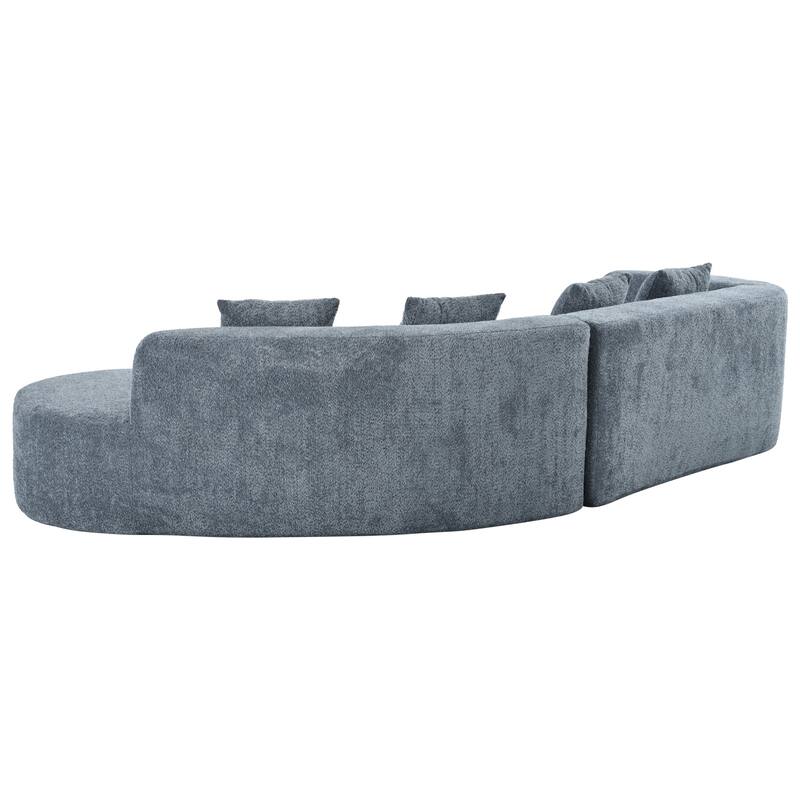 Modular Curved Sectional Sofa, Chenille Fabric Sofa with 4 Pillows, High-Density Compressed Sponge Deep Seat Sofa