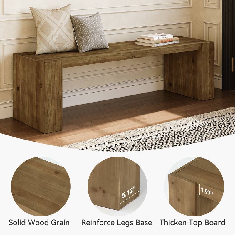 Solid Wood Entryway Bench, 59'' Farmhouse Indoor Bench Seat