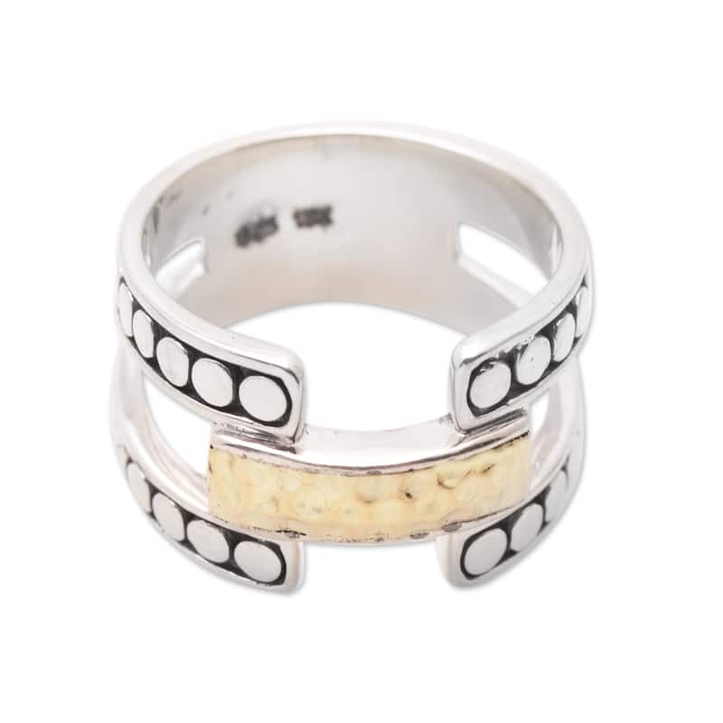 Novica Handmade Armadillo Glam Gold-Accented Band Ring