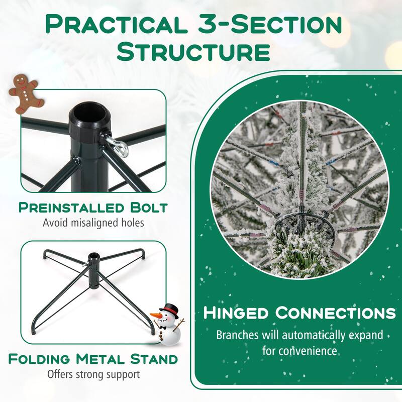Costway 6/7/8 FT Snow-flocked Artificial Christmas Tree with 51/65/81 - Green & White - See Details