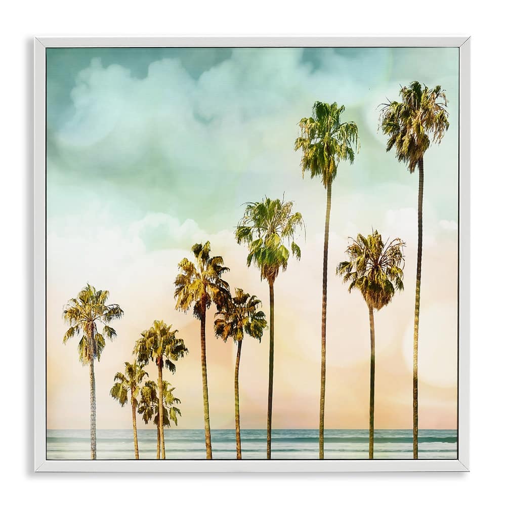 Stupell Tropical Beach Palm Trees Blue Green Sky Framed Wall Art, 12x12