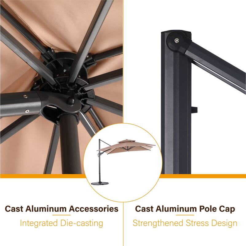 10-foot Aluminum Offset Cantilever Umbrella with 360-degree Rotation