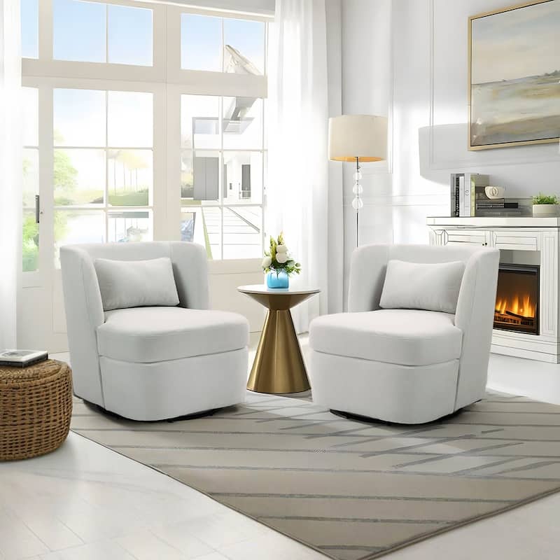 2Set 360°Swivel Barrel Chair with Cushion - Cotton and Linen - Beige