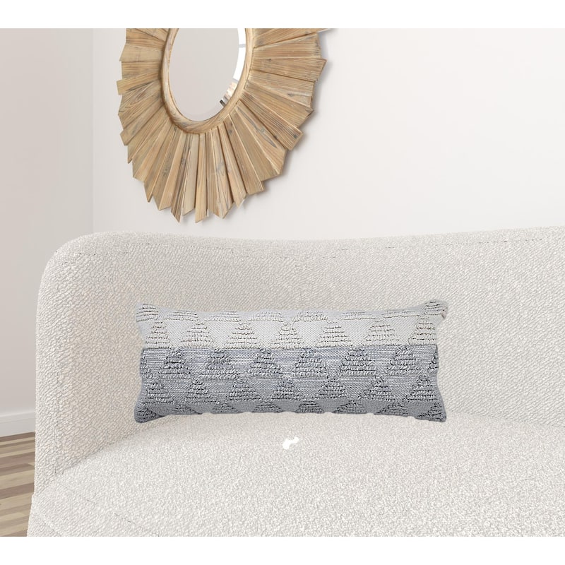 HomeRoots 14" X 36" Heathered Gray And Off-White 100% Cotton Geometric Zippered Pillow