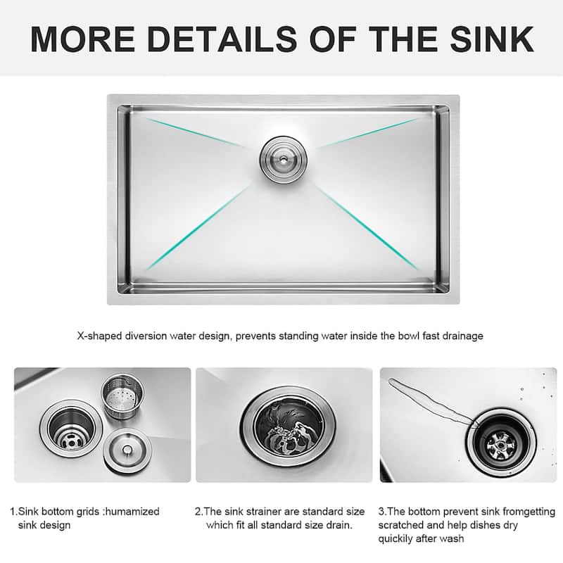 28" W x 18" D Single Bowl Stainless Steel Kitchen Sink - 28" x 18"